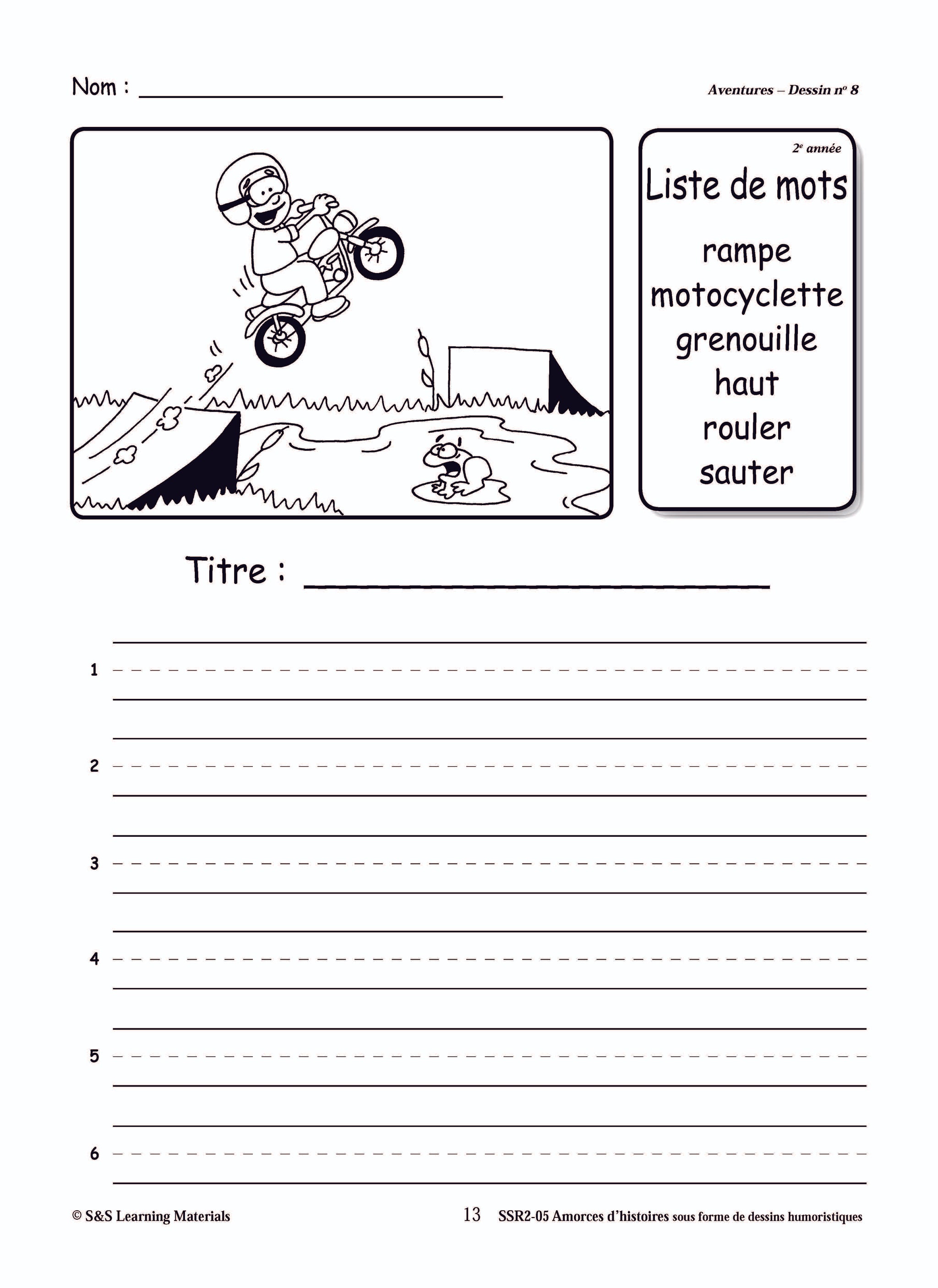 Amorces d'histoires d'aventures sous forme de dessins humoristiques 1e à 3e année