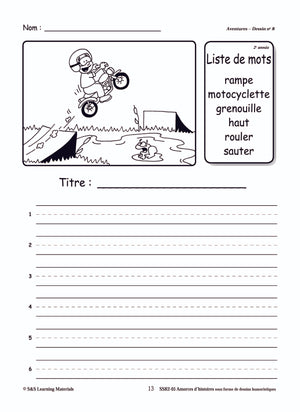 Amorces d'histoires d'aventures sous forme de dessins humoristiques 1e à 3e année