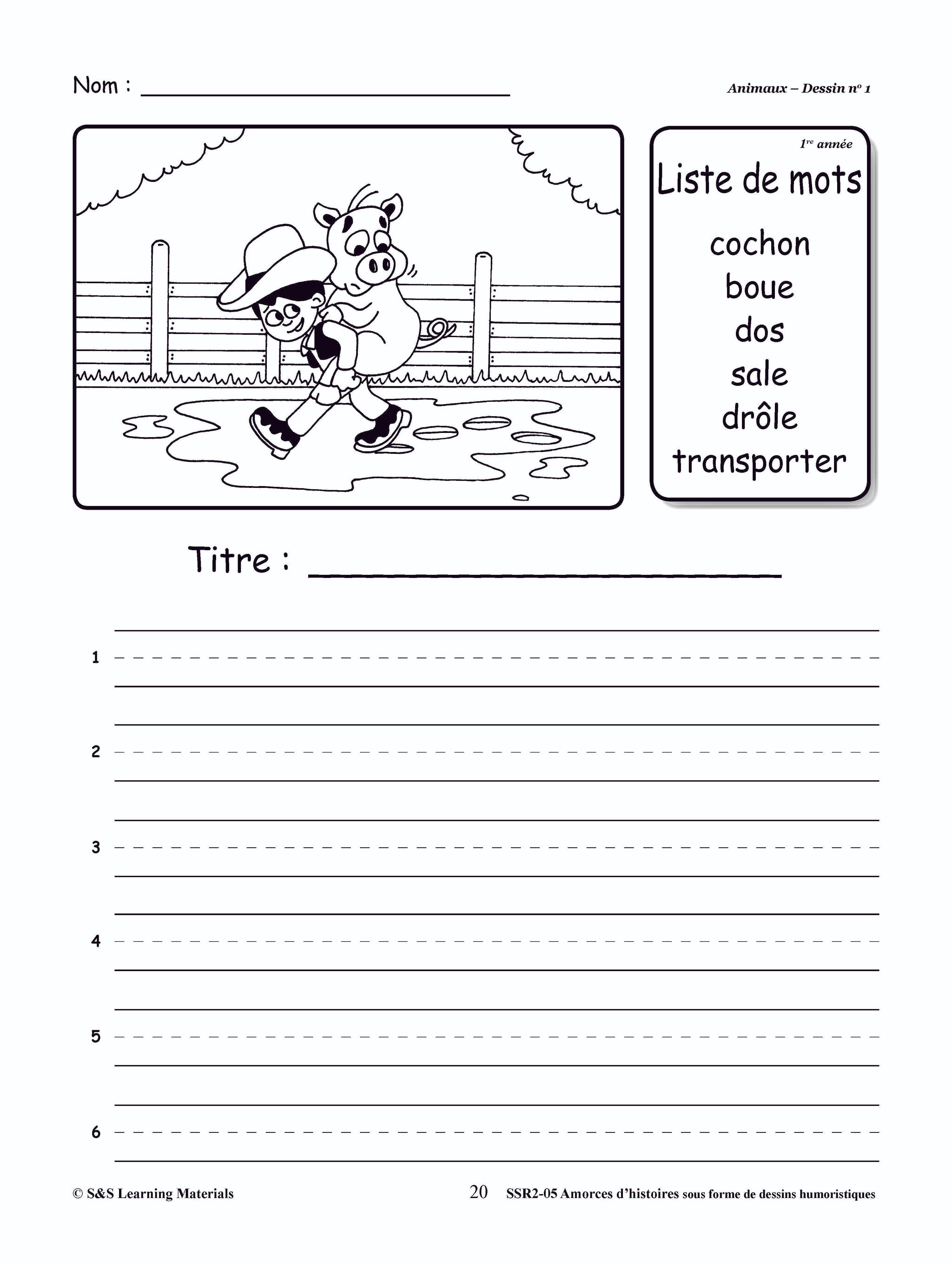 Amorces d'histoires d'animaux sous forme de dessins humoristiques 1e à 3e année