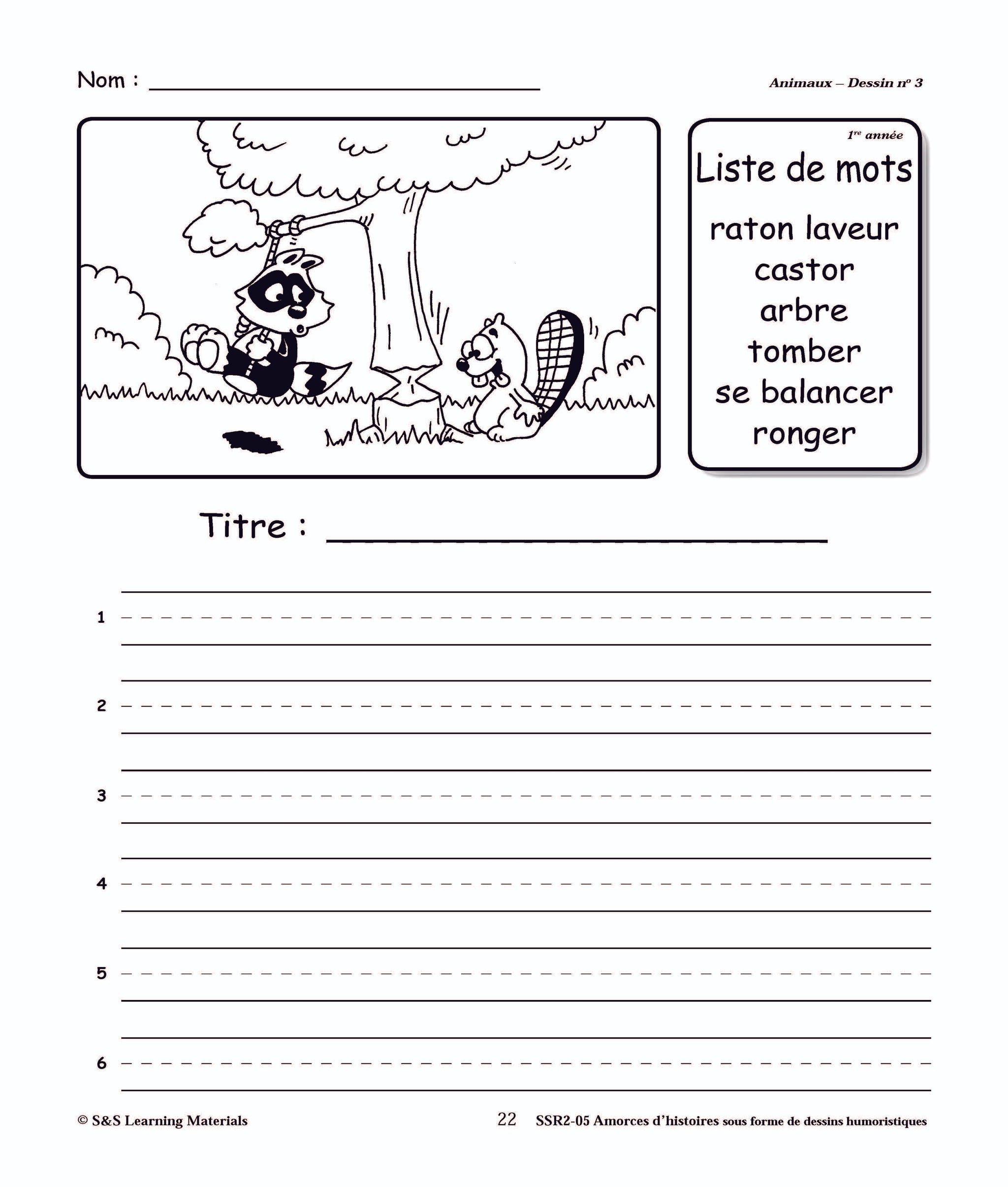 Amorces d'histoires d'animaux sous forme de dessins humoristiques 1e à 3e année