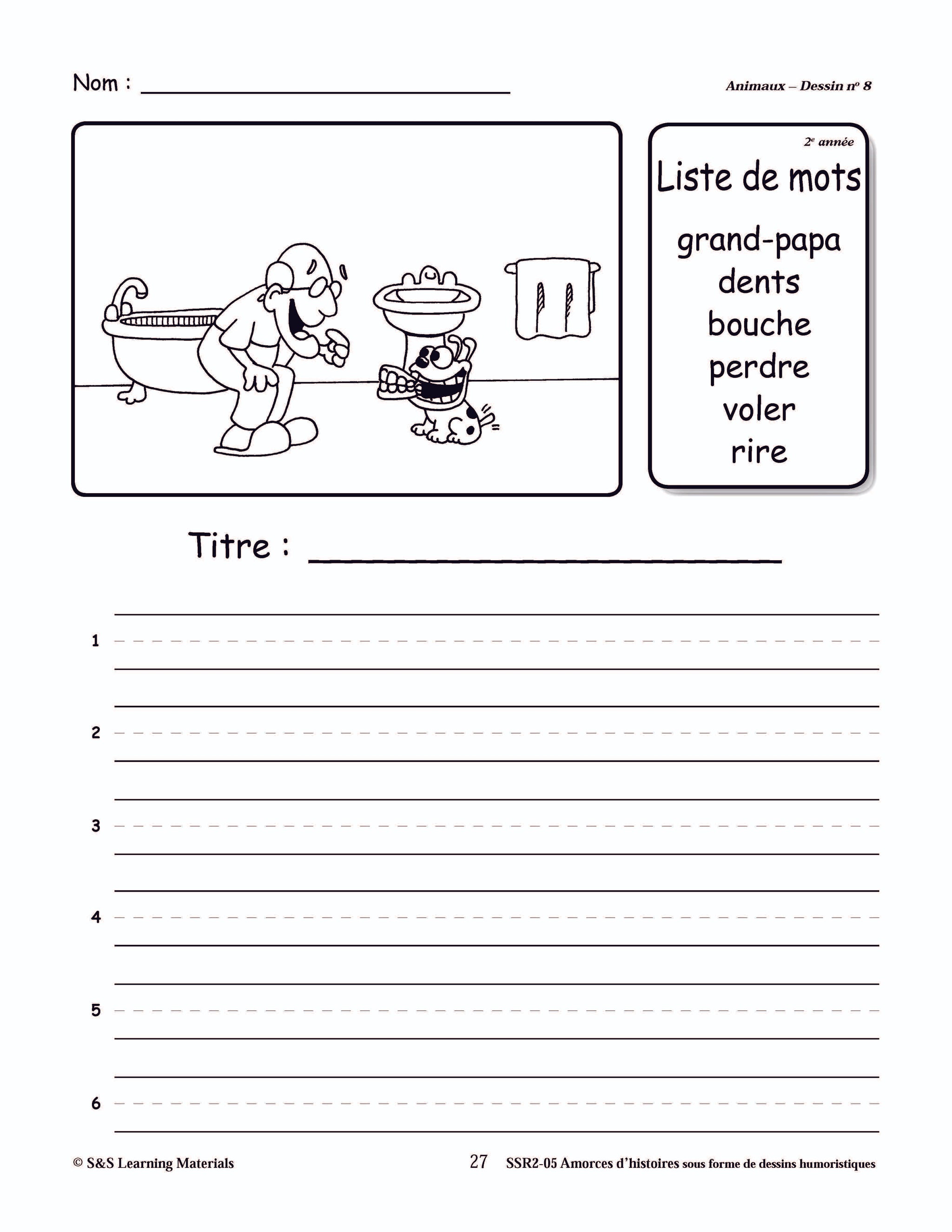 Amorces d'histoires d'animaux sous forme de dessins humoristiques 1e à 3e année