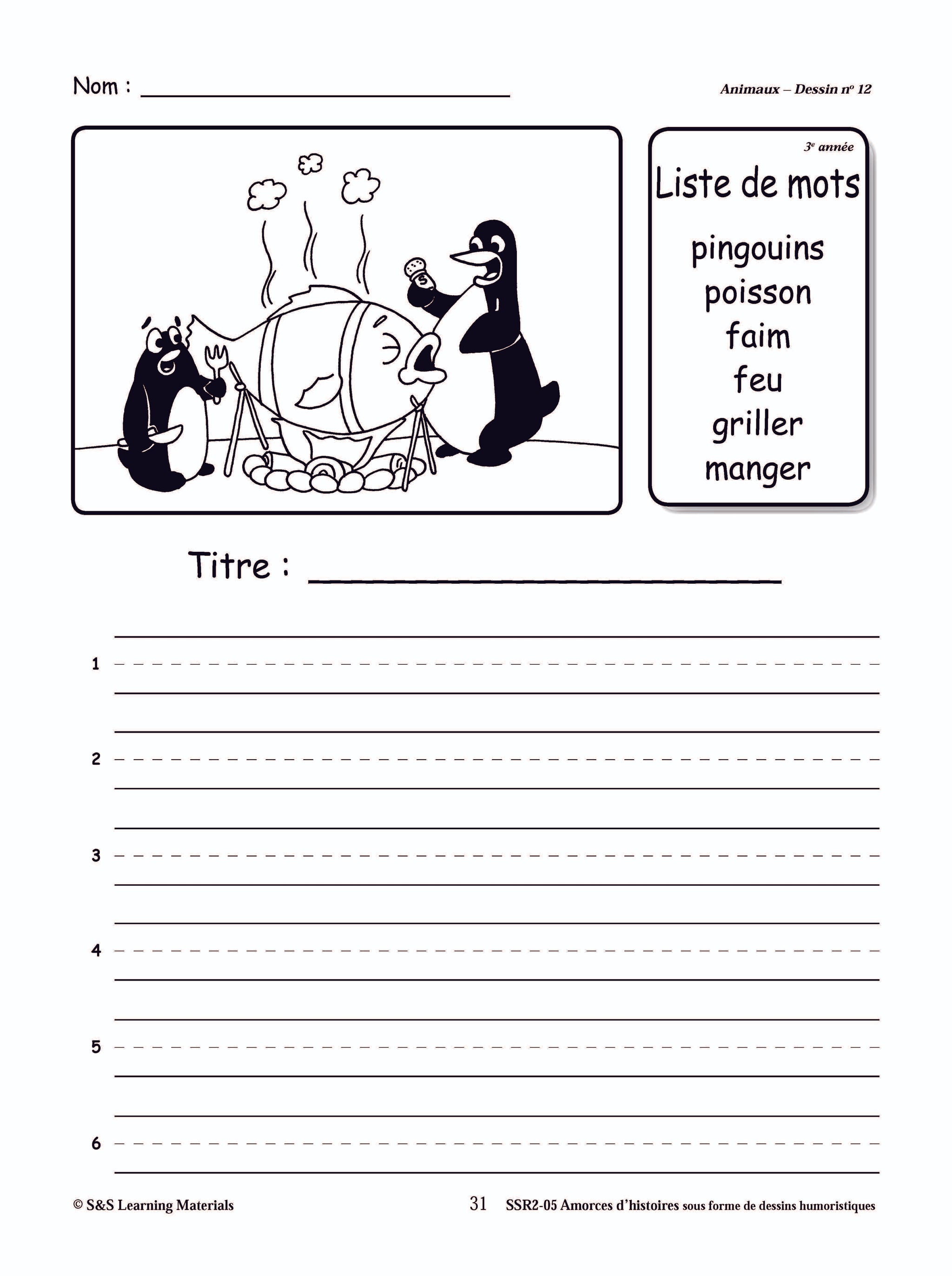 Amorces d'histoires d'animaux sous forme de dessins humoristiques 1e à 3e année