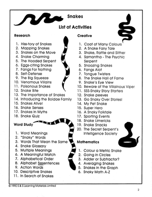 Snakes Grades 4-6