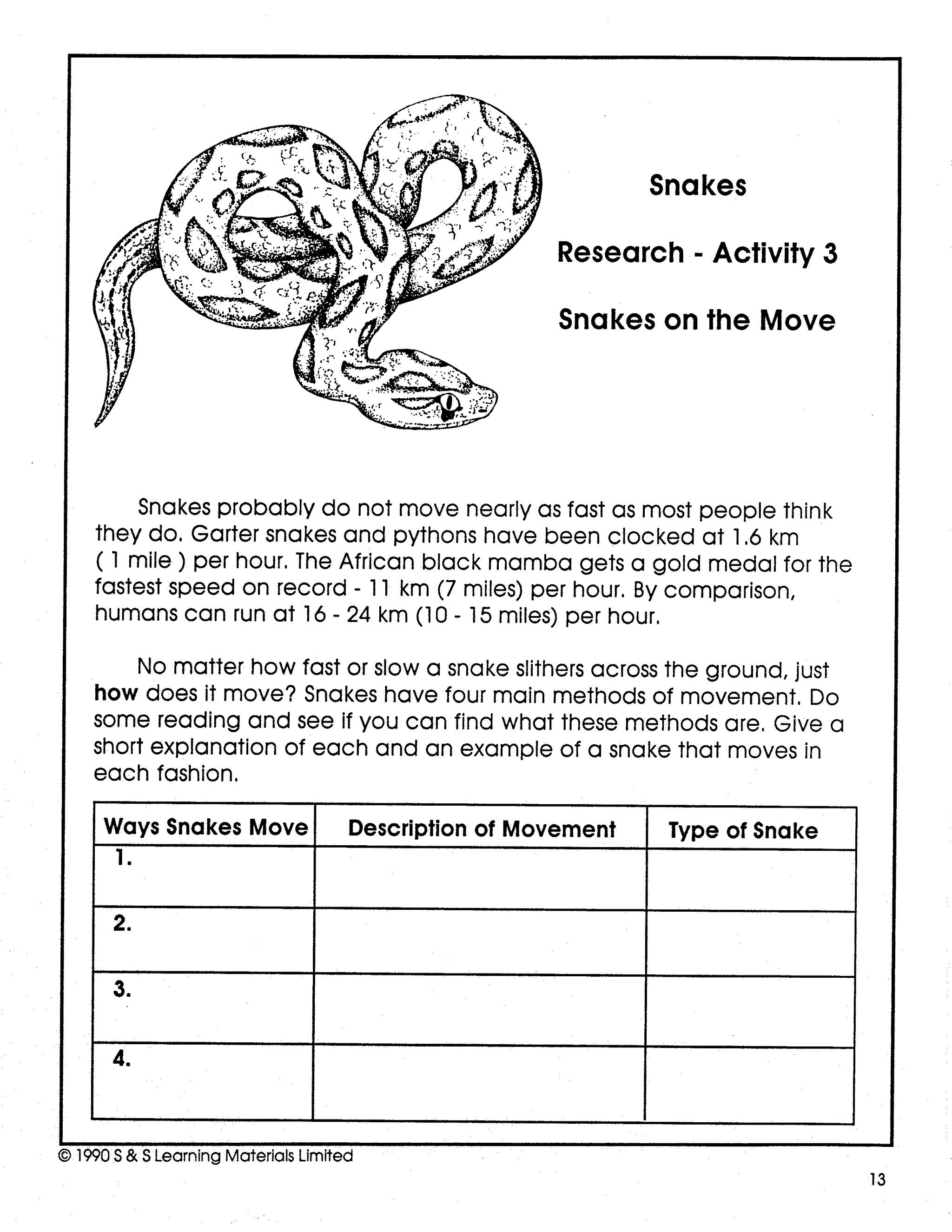 Snakes Grades 4-6