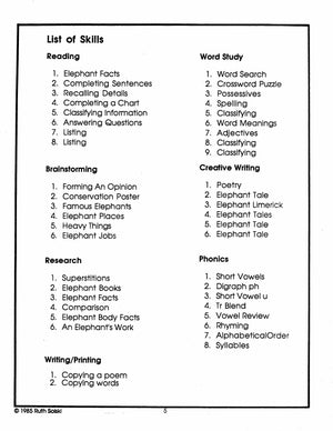 All About Elephants Grades 3-4