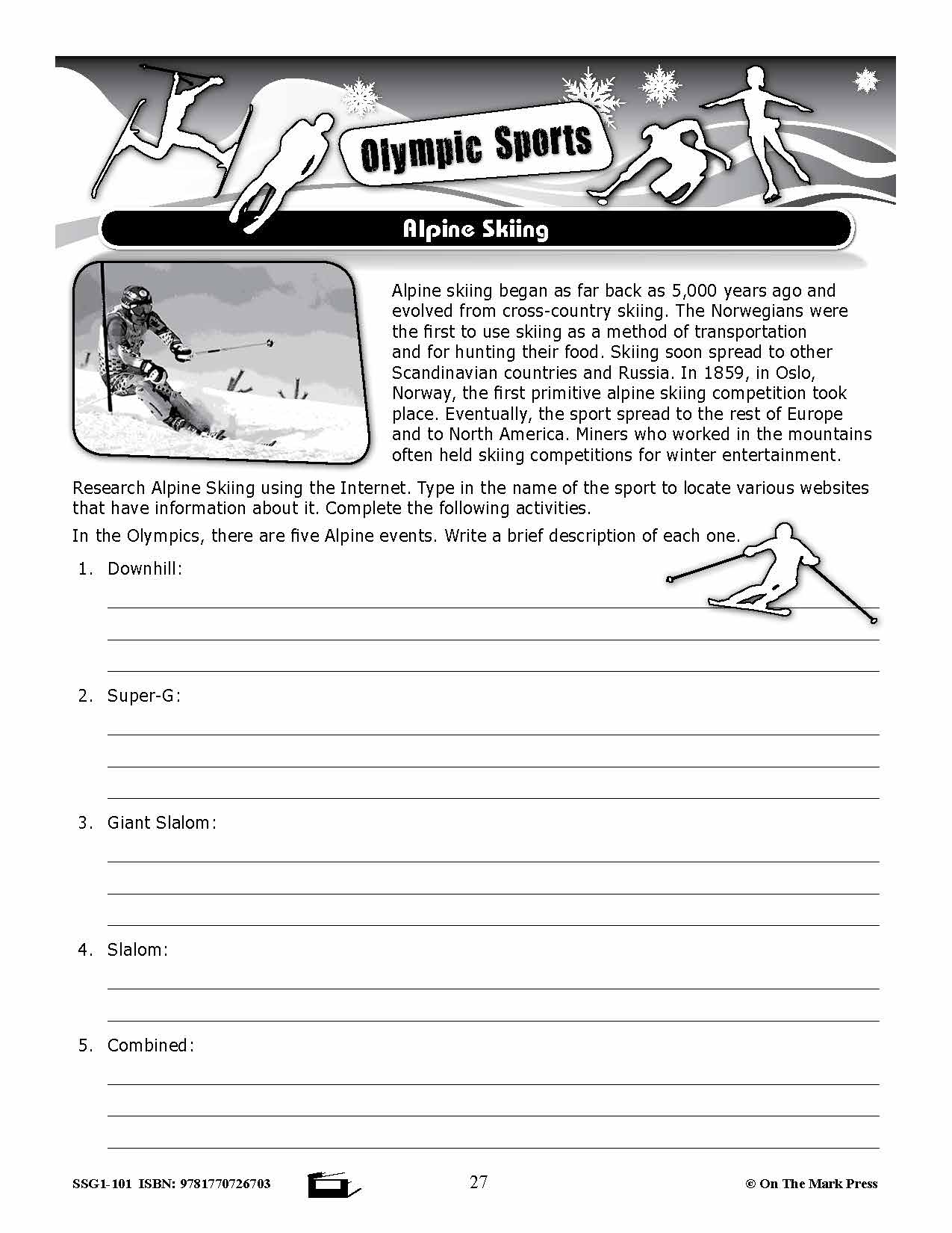 Alpine Skiing Gr. 4-8 Information and Follow-Up Worksheets