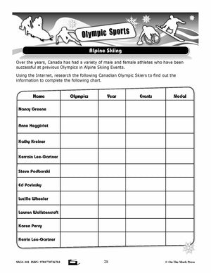 Alpine Skiing Gr. 4-8 Information and Follow-Up Worksheets