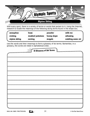 Alpine Skiing Gr. 4-8 Information and Follow-Up Worksheets