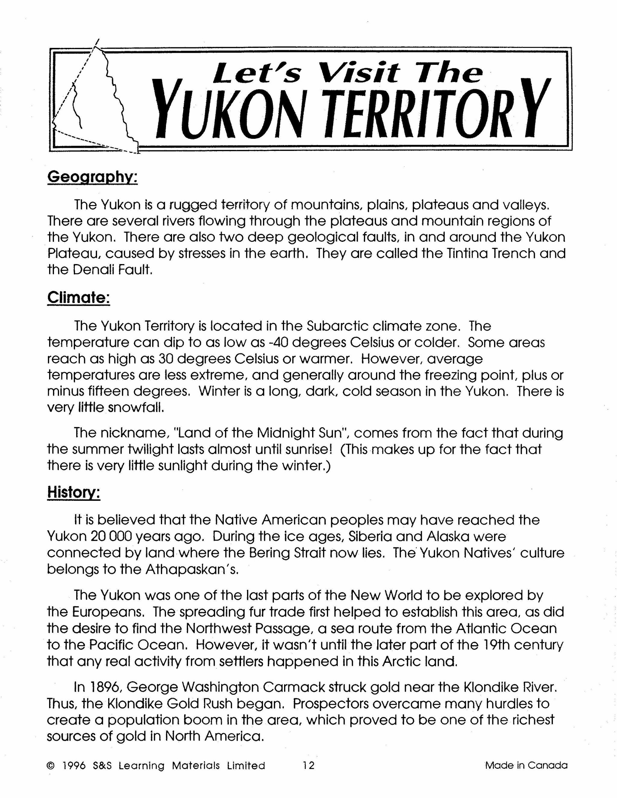 Let's Visit Canada's Territories -  A 3 Book Bundle Grades 2-4