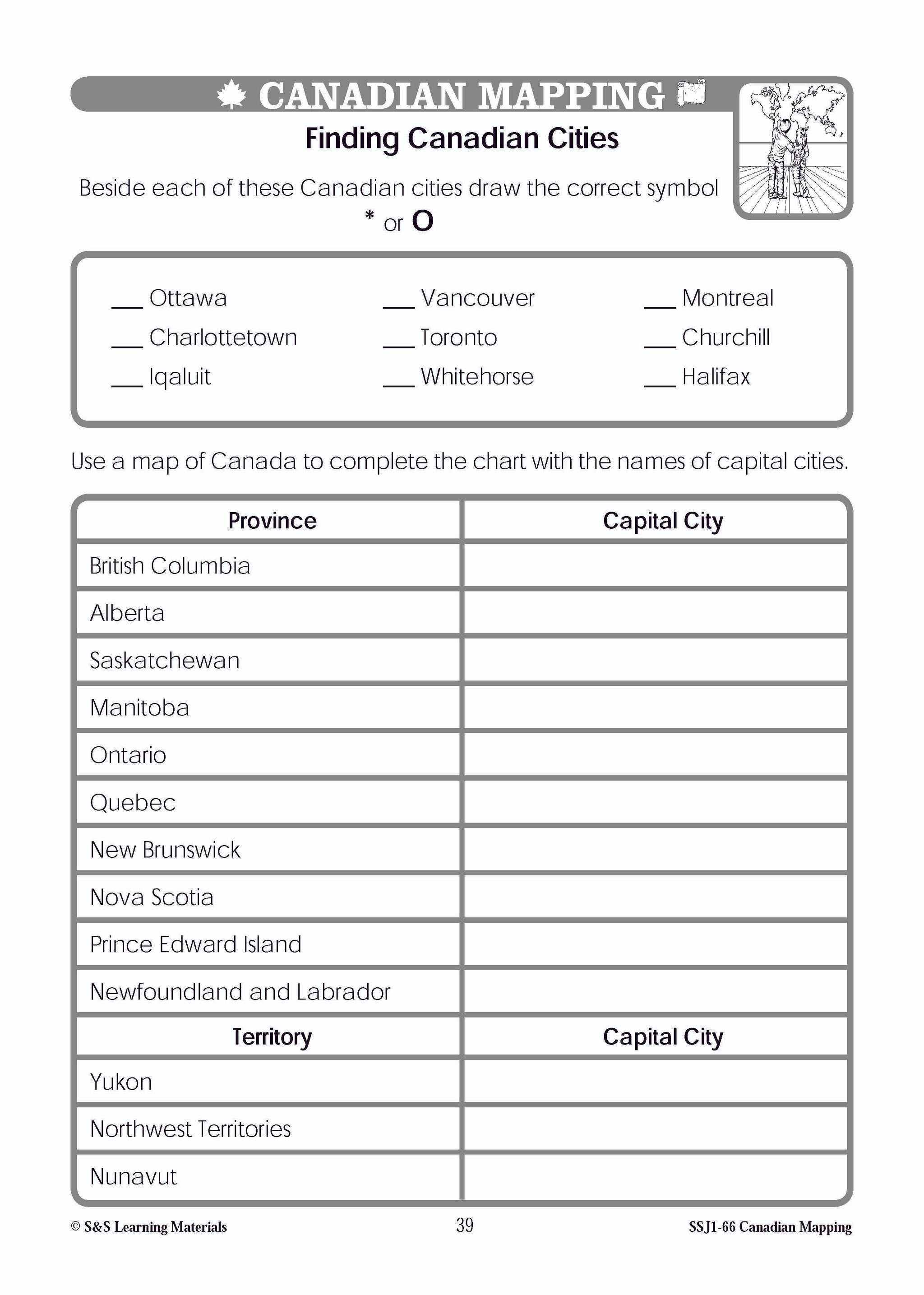 Canada Maps & Map Features Worksheets Grades 1-2