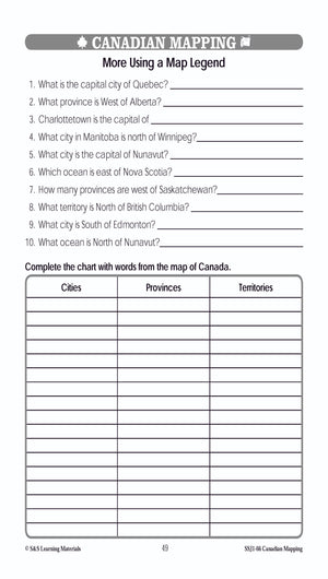 Canada Maps & Map Features Worksheets Grades 1-2
