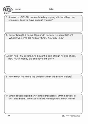 Adding & Subtracting Canadian Money Amounts up to $100 Grade 4 - 4 Worksheets