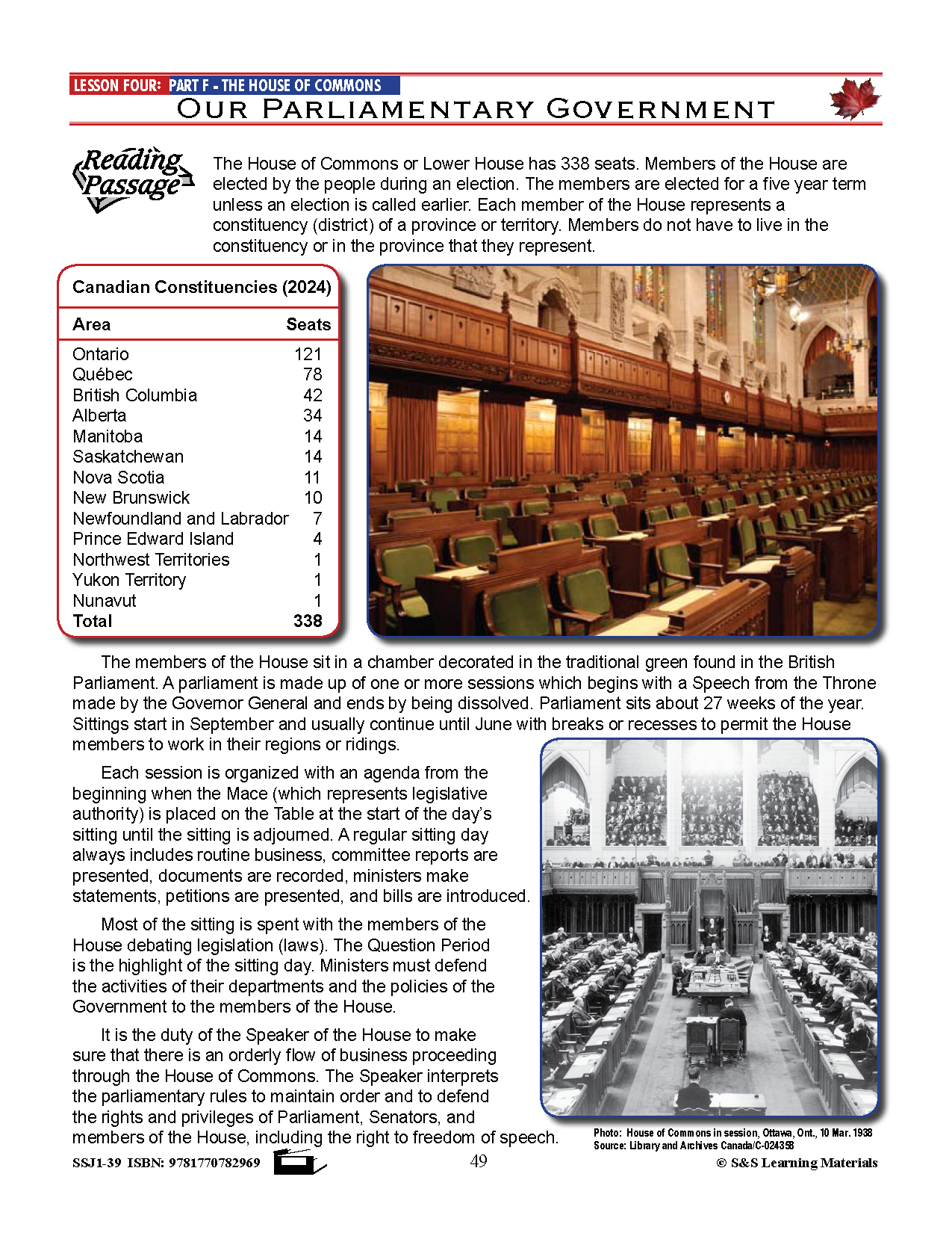 Canadian Government Lesson: The House of Commons Grades 5+