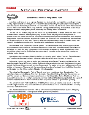 Canadian Government Lesson: National Political Parties Grades 5+