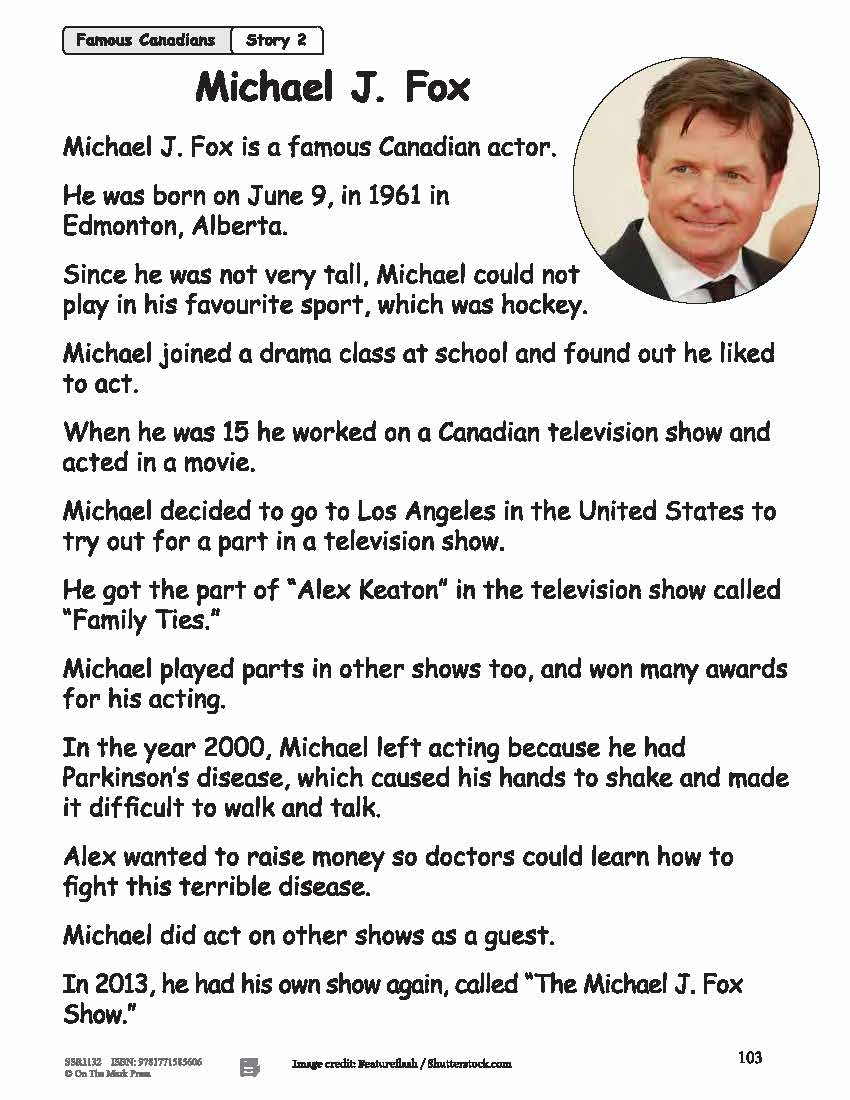 Famous Canadians: 6 Nonfiction Reading Lesson Bundle Gr. 1-2