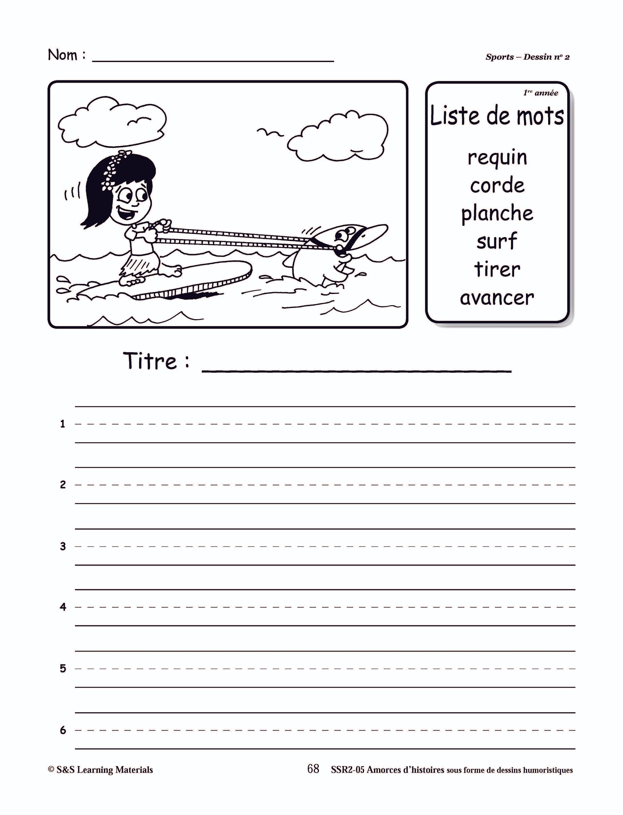 Amorces d'histoires de sports sous forme de dessins humoristiques 1e à 3e année