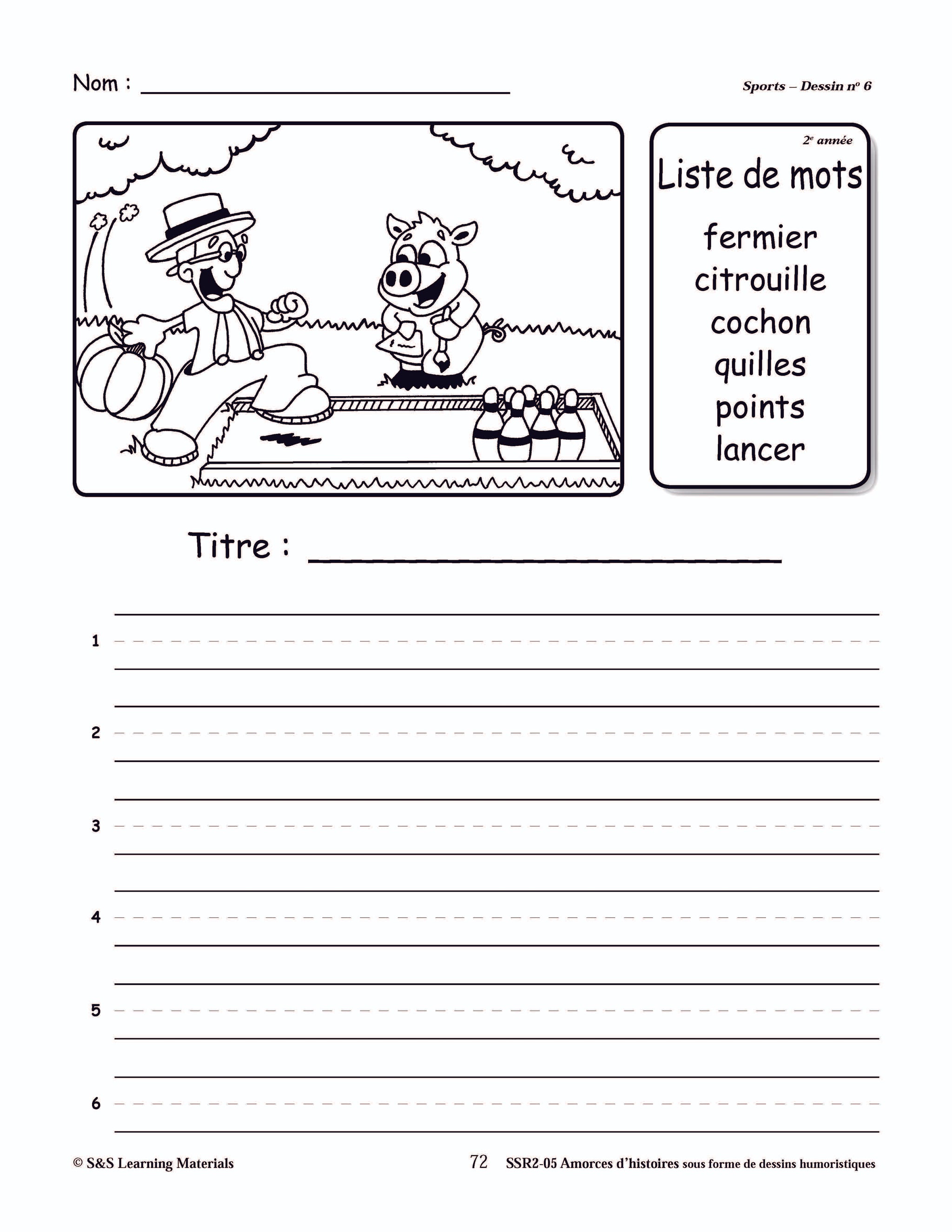 Amorces d'histoires de sports sous forme de dessins humoristiques 1e à 3e année