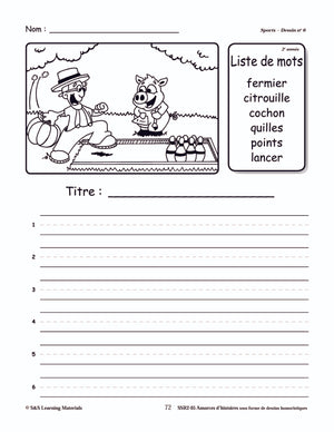 Amorces d'histoires de sports sous forme de dessins humoristiques 1e à 3e année