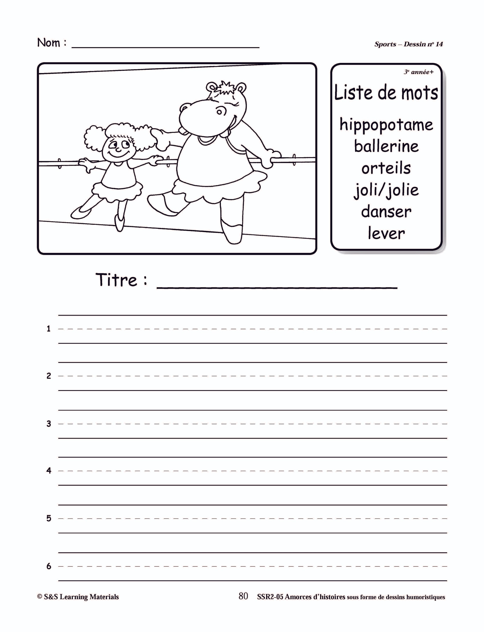 Amorces d'histoires de sports sous forme de dessins humoristiques 1e à 3e année