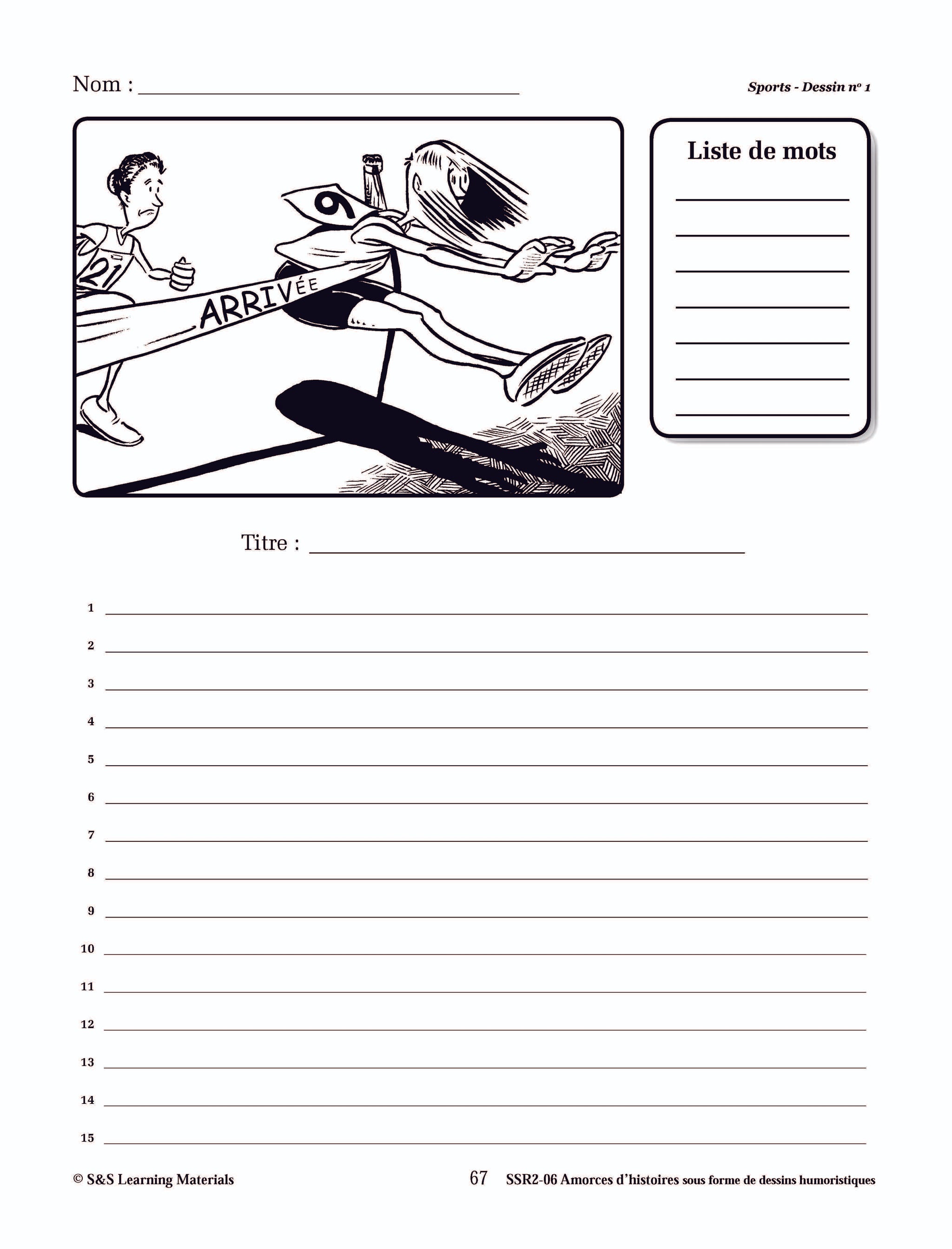 Amorces d'histoires de sports sous forme de dessins humoristiques 4e à 6e année