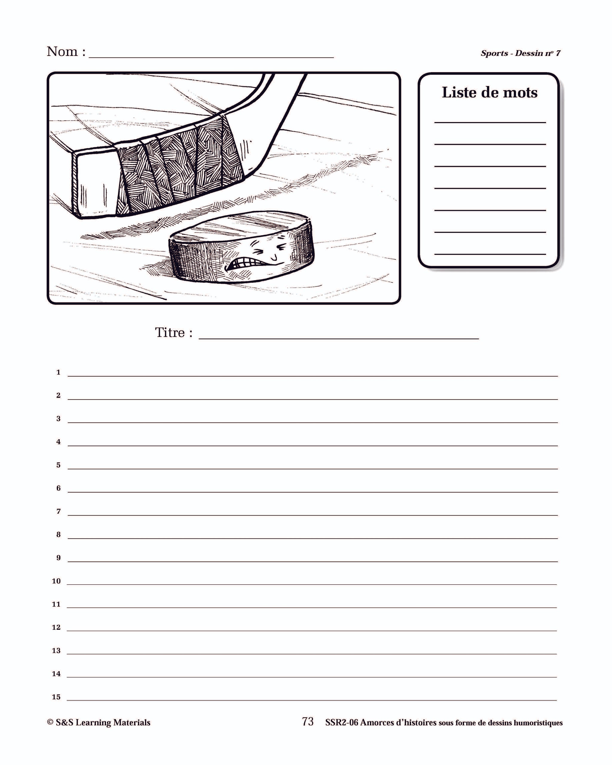 Amorces d'histoires de sports sous forme de dessins humoristiques 4e à 6e année