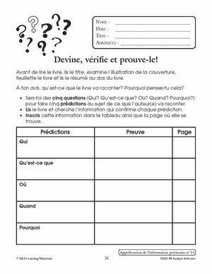 Appréhension de l'information pertinente 4e à 6e année : activités d'analyse littéraire