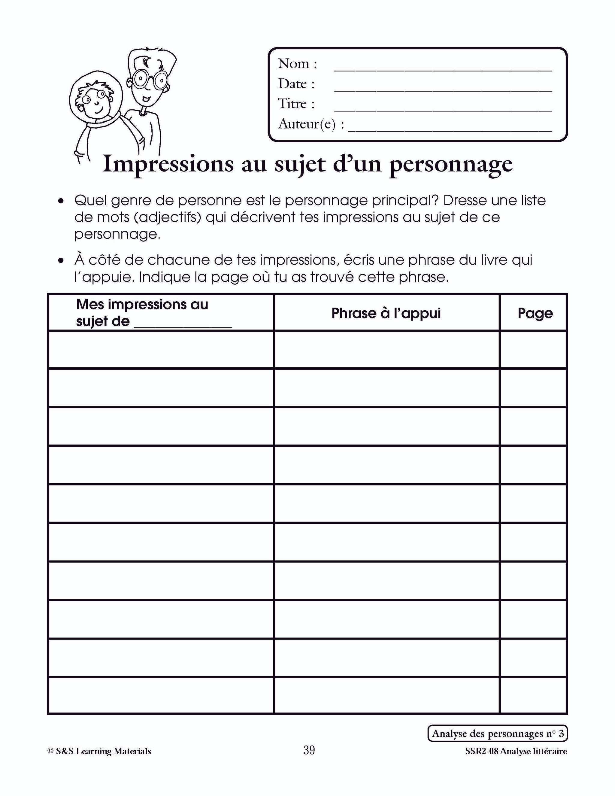 Analyse des personnages 4e à 6e année : activités d'analyse littéraire