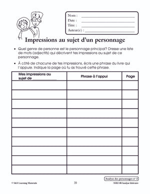 Analyse des personnages 4e à 6e année : activités d'analyse littéraire