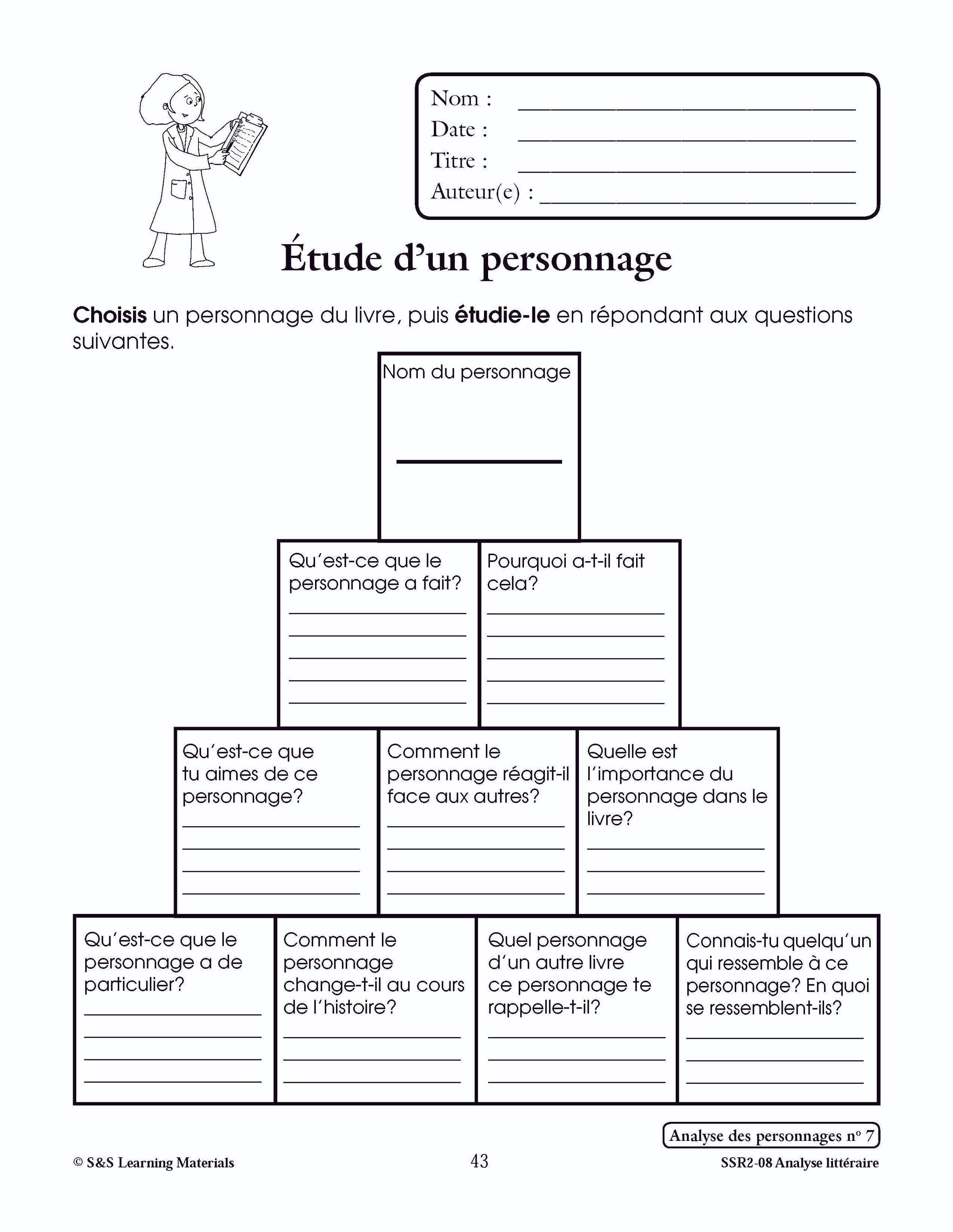 Analyse des personnages 4e à 6e année : activités d'analyse littéraire