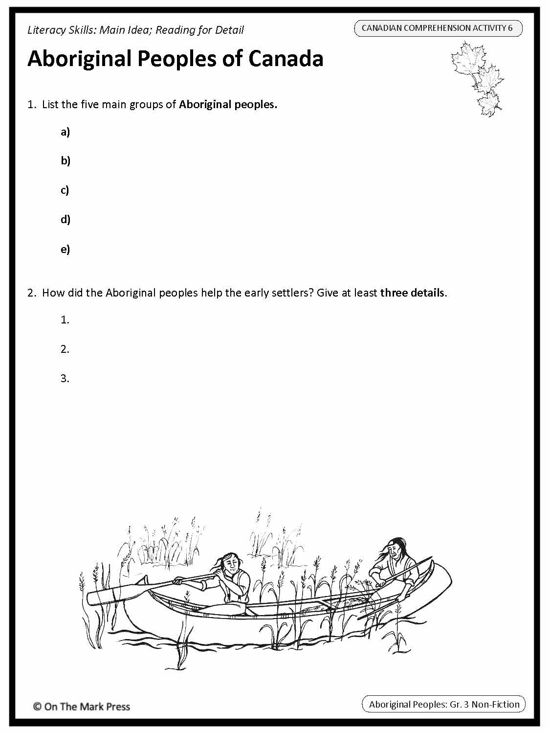 Aboriginal Peoples Of Canda: A Social Studies Reading Lesson  Gr. 3-4