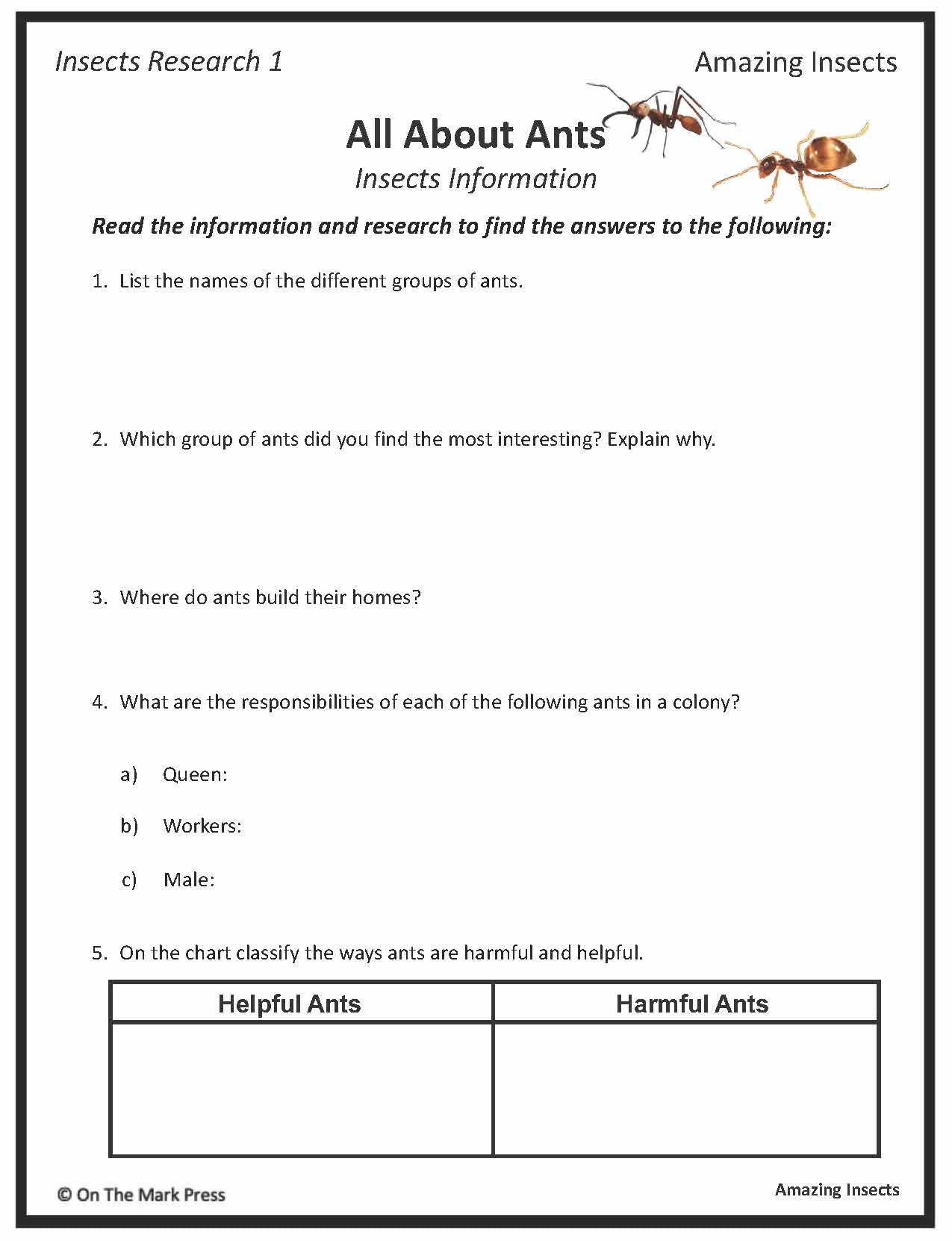 Amazing Insect: 6 Information Research Topics Grades 4-6 Google Slides & Printables
