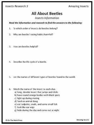 Amazing Insect: 6 Information Research Topics Grades 4-6 Google Slides & Printables