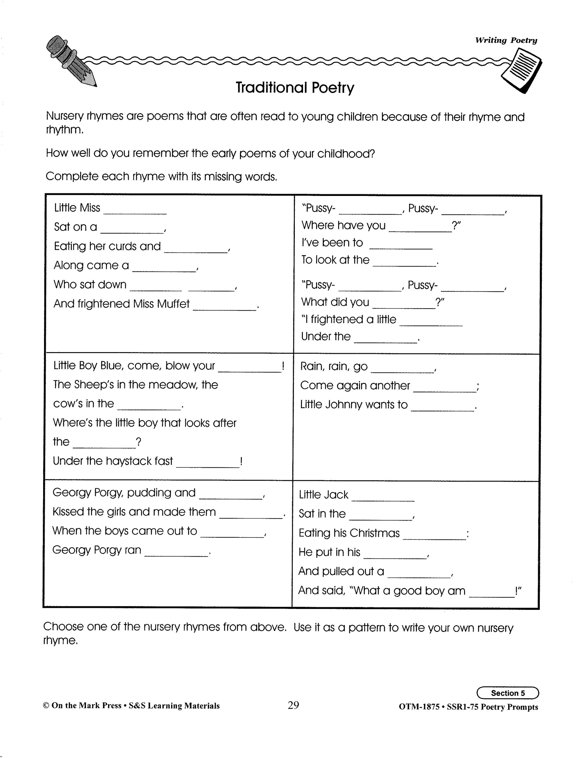 Poetry Prompts Grades 4-6