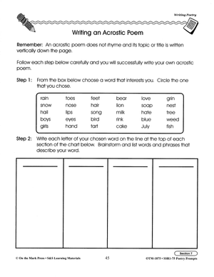 Poetry Prompts Grades 4-6