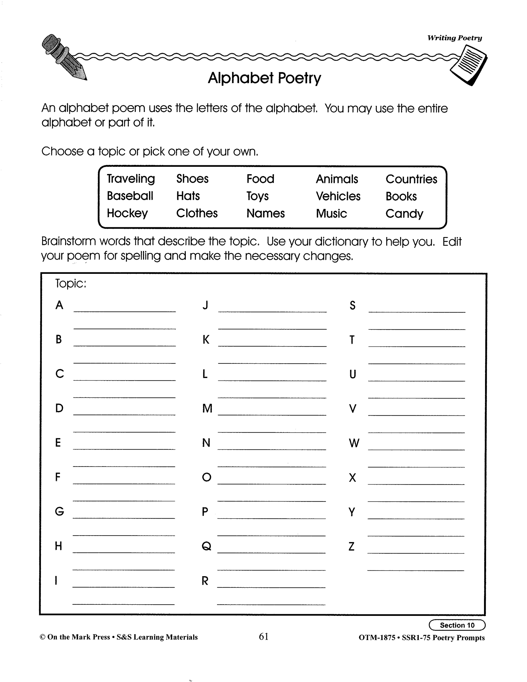 Poetry Prompts Grades 4-6