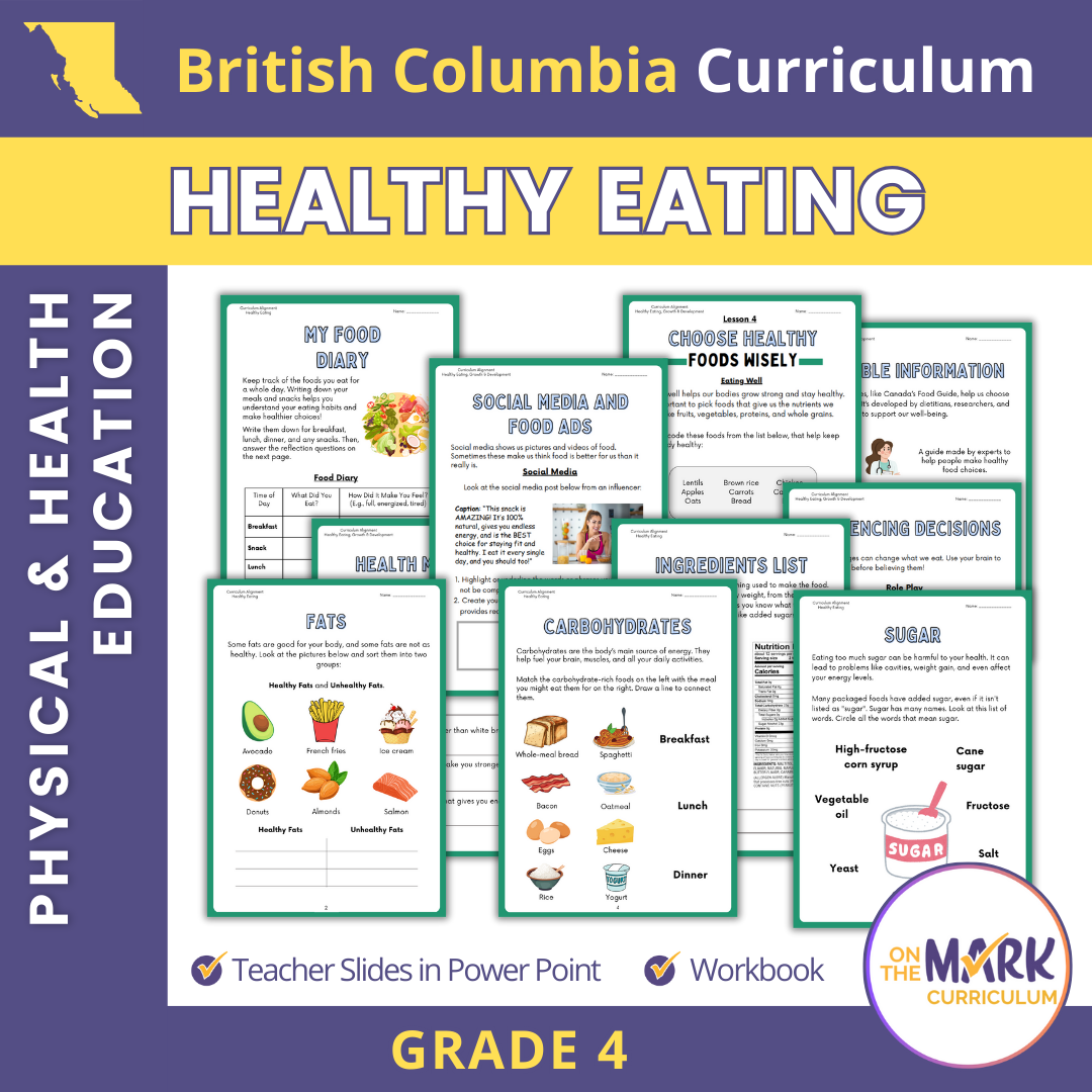 Healthy Eating British Columbia Grade 4 Curriculum - Workbook & Slides!