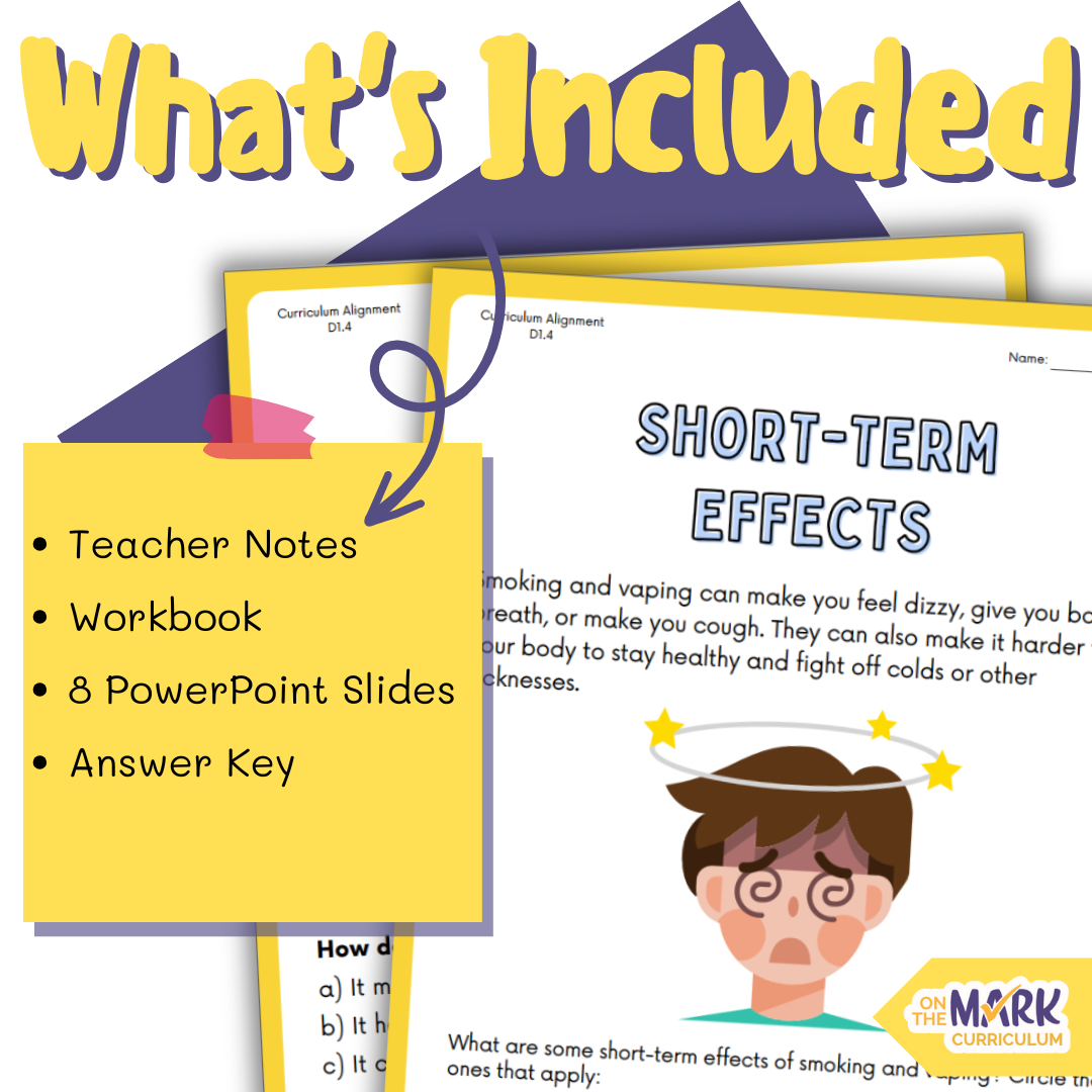 Substance Use, Addiction and Related Behaviours Ontario Grade 4 Curriculum - Workbook & Slides!