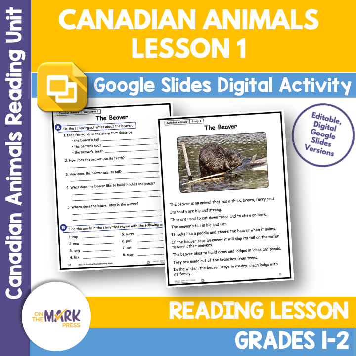 The Beaver Reading Lesson Gr. 1-2 Google Slides & Printables Distance Learning