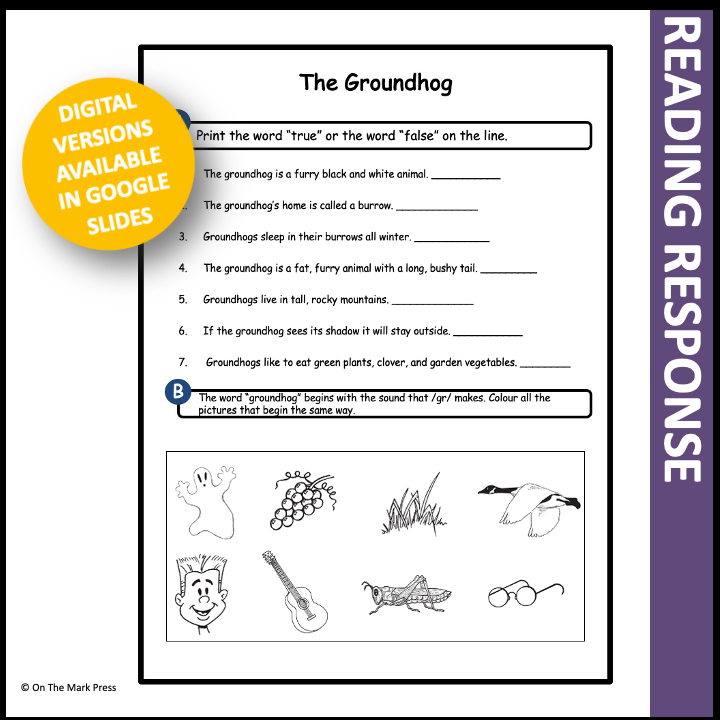 The Groundhog Reading Lesson Gr. 1-2 Google Slides & Printables Distance Learning