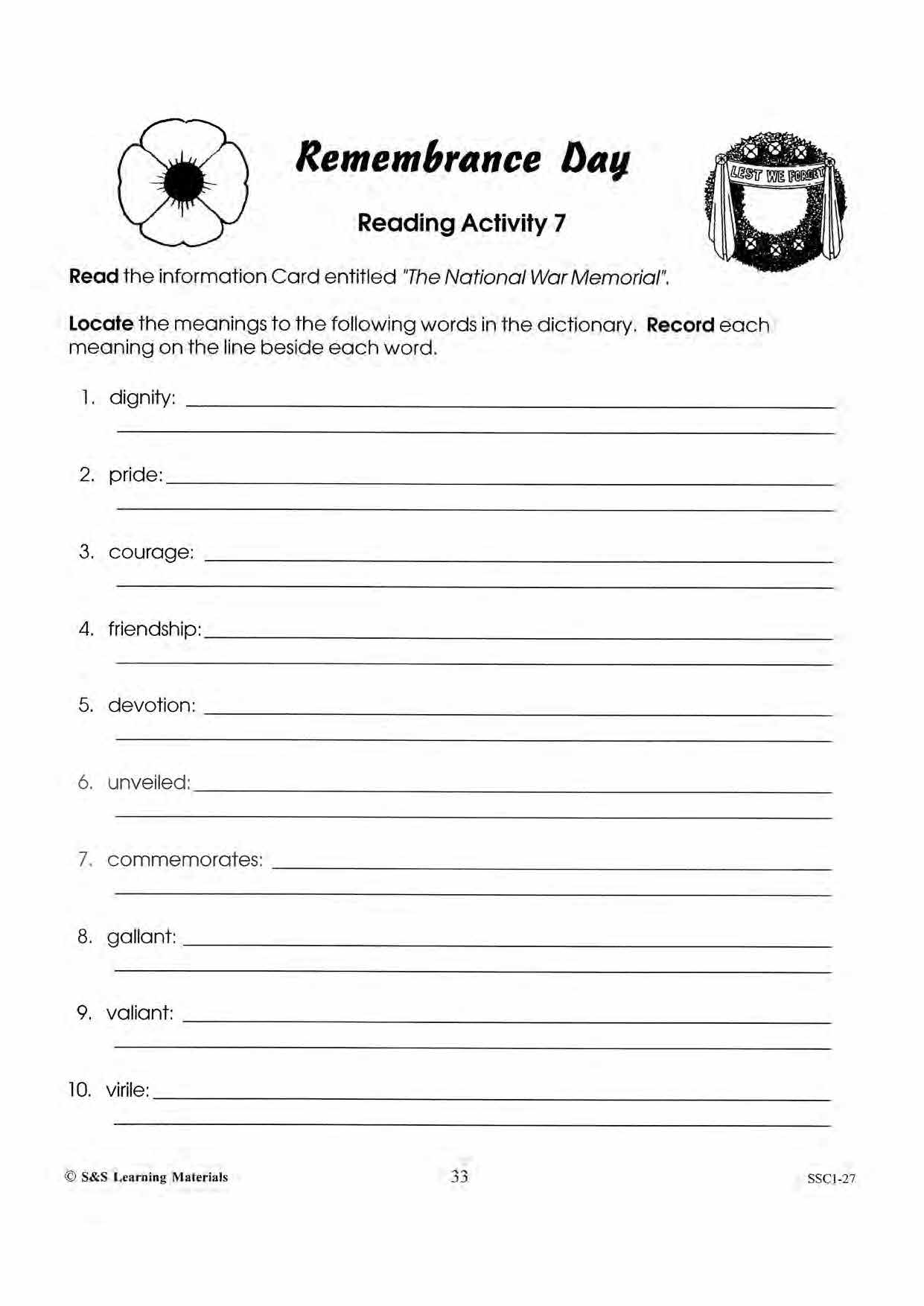 The National War Memorial and Remembrance Day Service Gr. 4-6