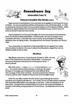 Famous Canadian War Heros from the First & Second World War Gr. 4-6