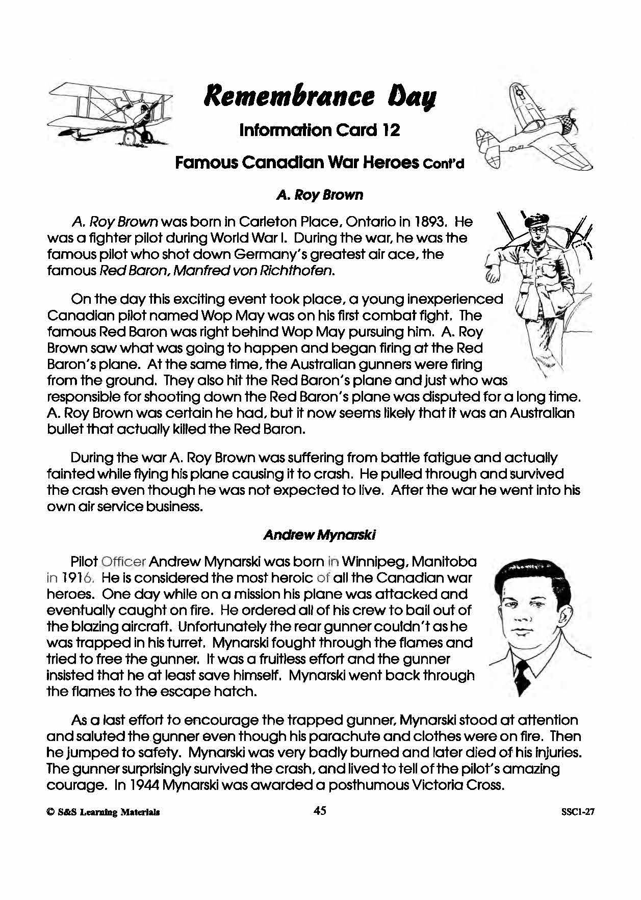 Famous Canadian War Heros from the First & Second World War Gr. 4-6