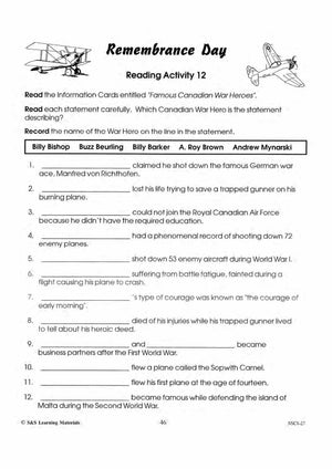 Famous Canadian War Heros from the First & Second World War Gr. 4-6