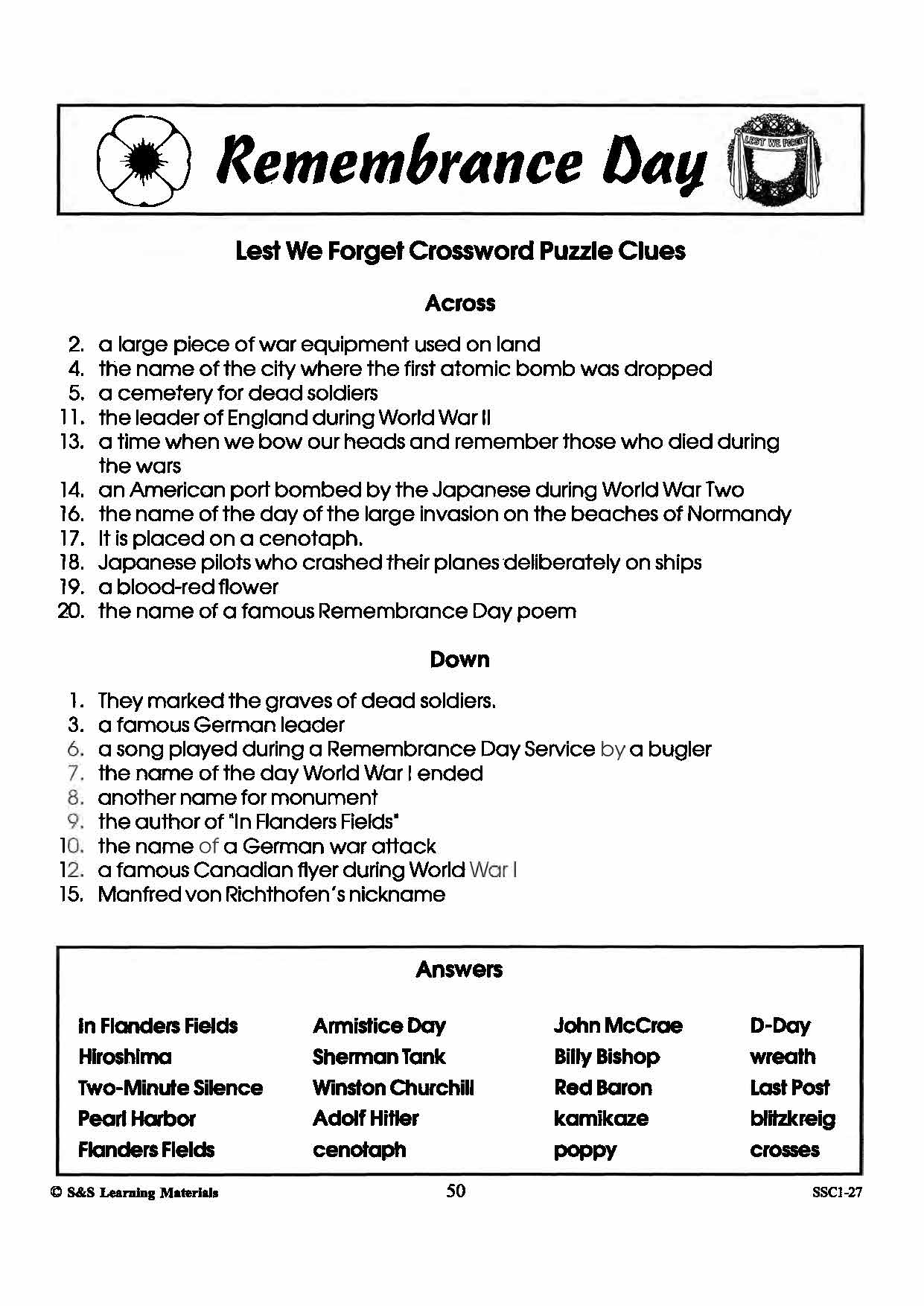 Lest We Forget Word Study Activities For Grades 4-6