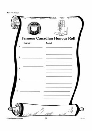 Lest We Forget Research & Brainstorming Activities Grades 4-6