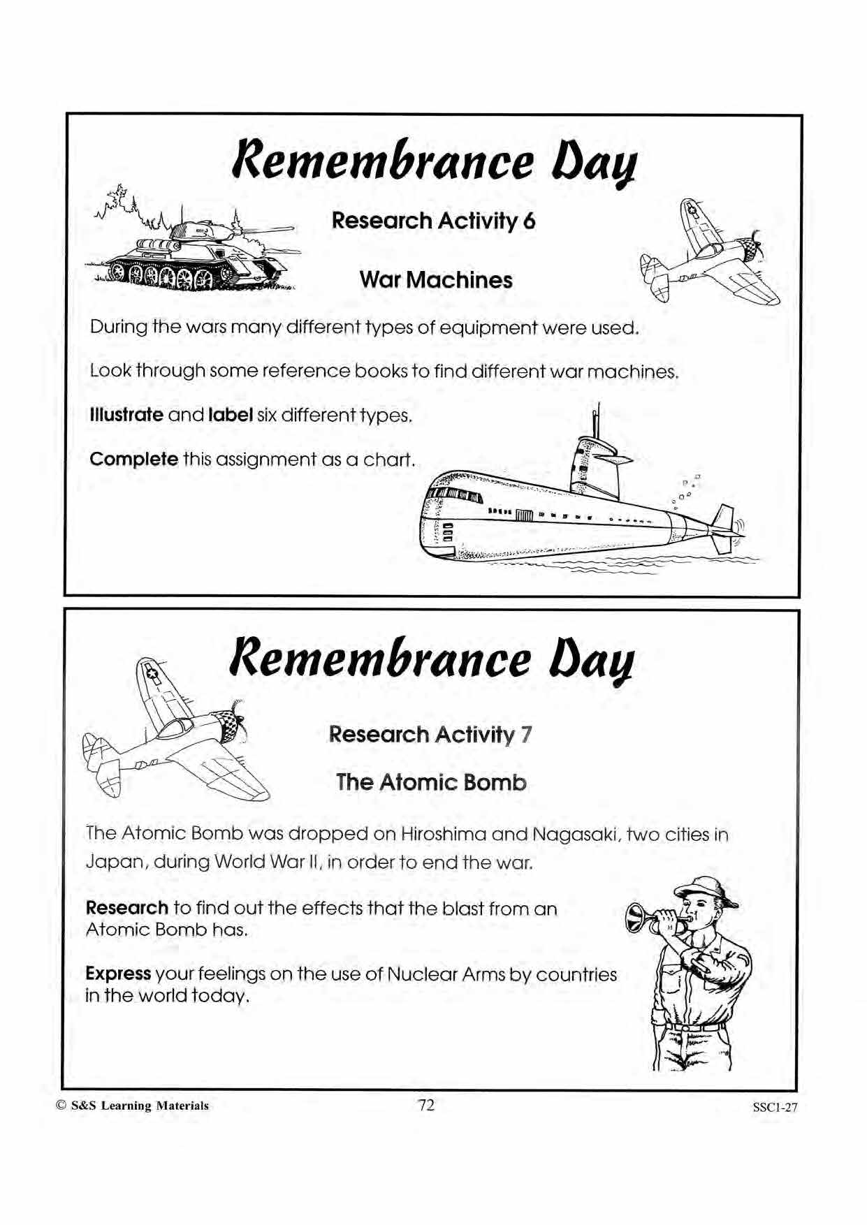 Lest We Forget Research & Brainstorming Activities Grades 4-6