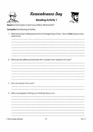 What Is War? Remembrance Day Reading Activity Grades 4-8