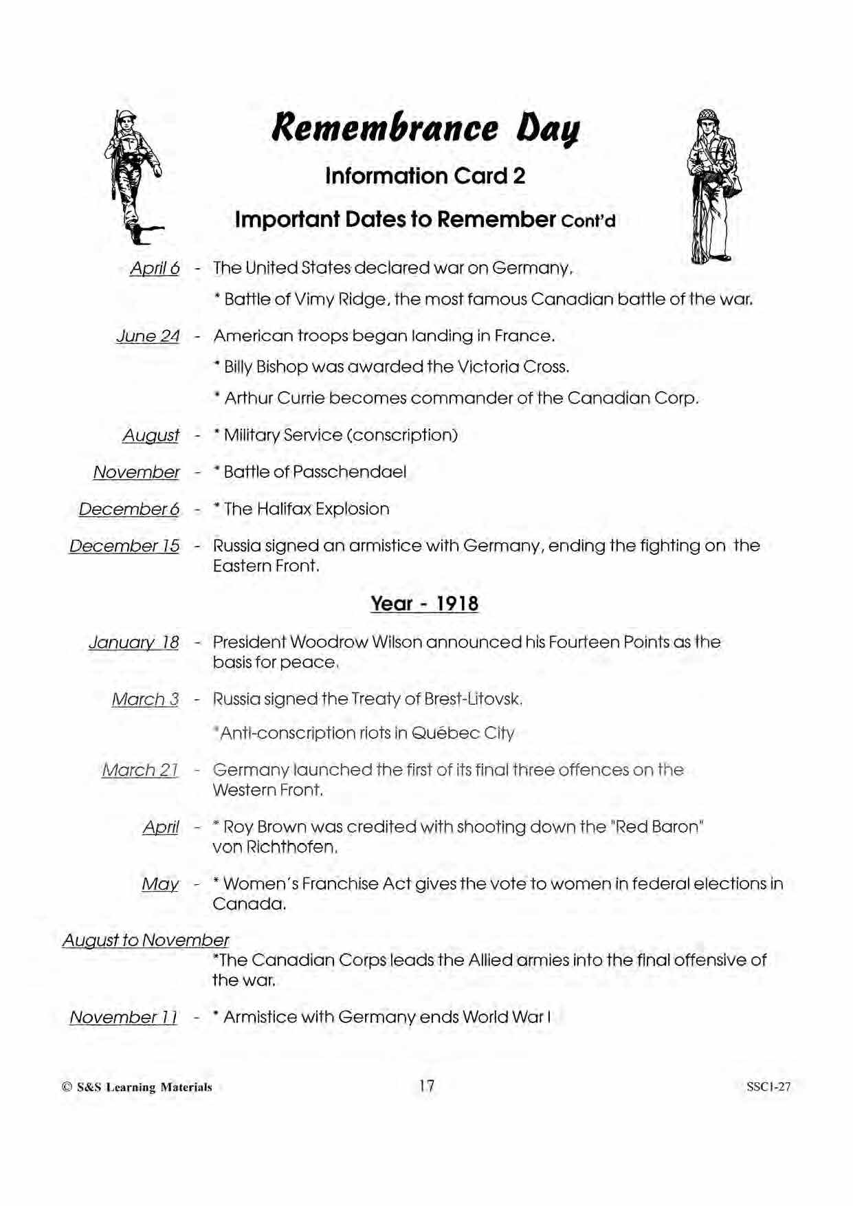 World War I: Important Dates, Fighting Condition & Consequences Reading Activity Grades 4-6