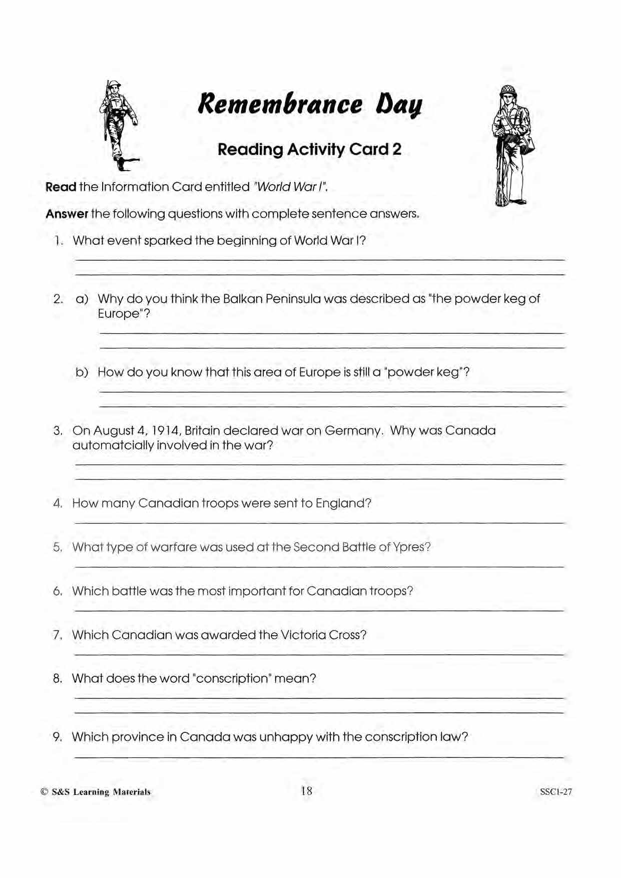 World War I: Important Dates, Fighting Condition & Consequences Reading Activity Grades 4-6