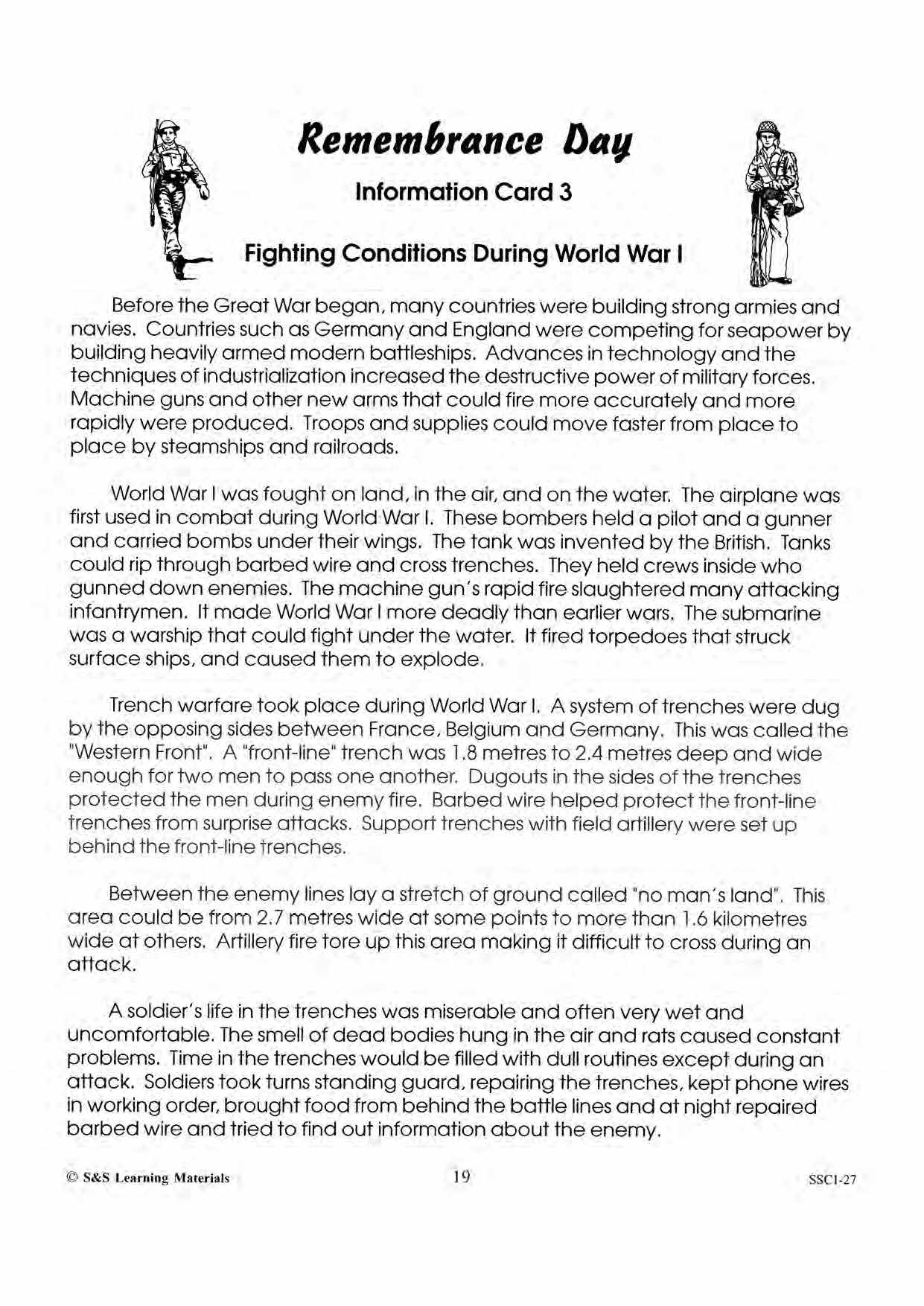 World War I: Important Dates, Fighting Condition & Consequences Reading Activity Grades 4-6